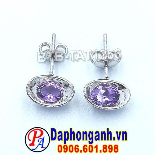 Bông Tai Bạc Thạch Anh Tím Thỏi Vàng BTB-TAT1256