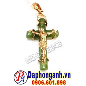 Mặt Dây Chuyền Thánh Giá Ngọc Bích, Chúa Jesu Vàng 14k MDC-JE848