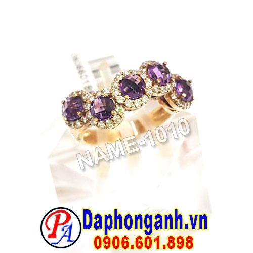 Nhẫn Nữ 5 Viên Thạch Anh Tím Vàng 14K NAME-1010