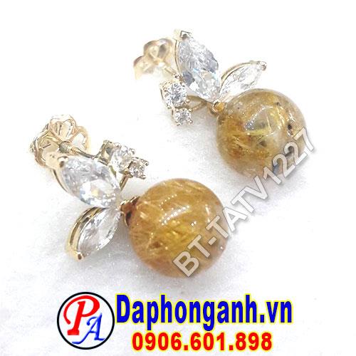 Bông Tai Thạch Anh Tóc Vàng Kiểu Đẹp, Vàng 18K BT-TATV1227